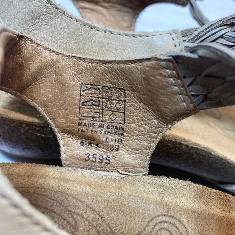 Taos Womens 8-8.5 Trulie Wedge Sandals Braided Leather Beige Comfort Walking